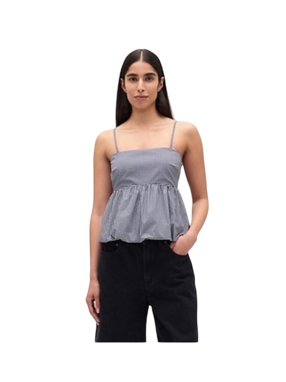 GAP Poplin Tank Gingham Print Bubble Hem Squareneck Tank Top Size XXL